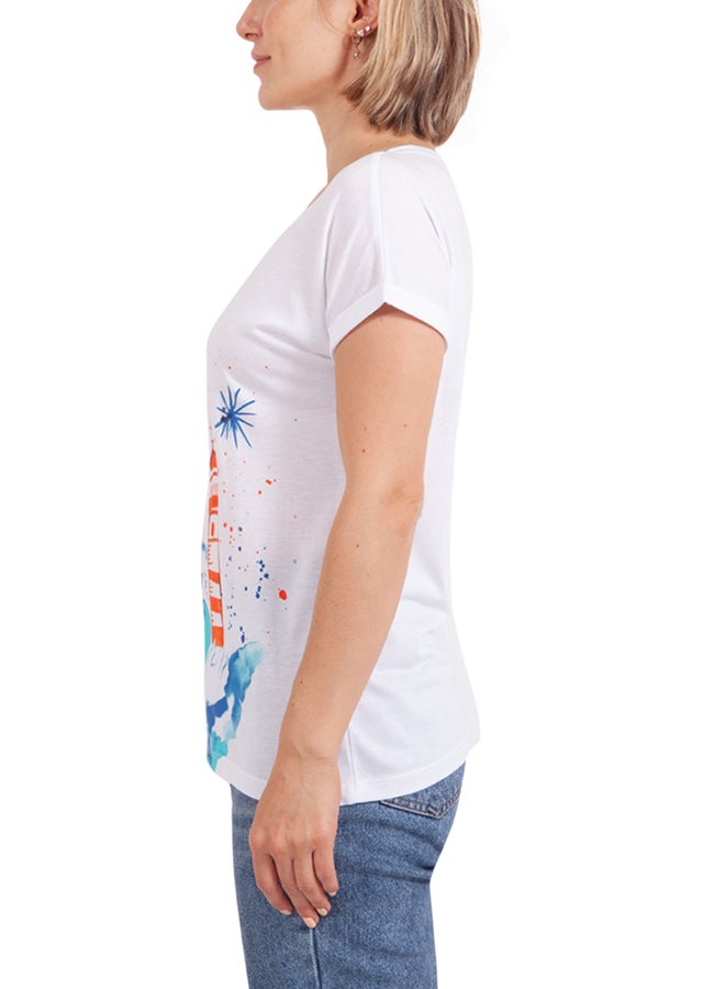 Biggdesign The Girl With Lighthouse Short Sleeve T-Shirt White/Blue/Red  - Image 3