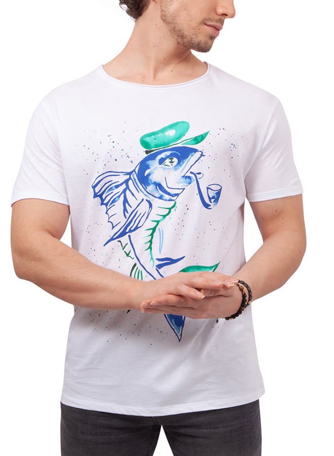 Biggdesign Anemoss Captain Fish Short Sleeve T-Shirt White/Blue  - Image 1
