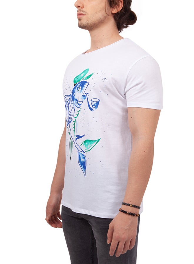 Biggdesign Anemoss Captain Fish Short Sleeve T-Shirt White/Blue  - Image 5