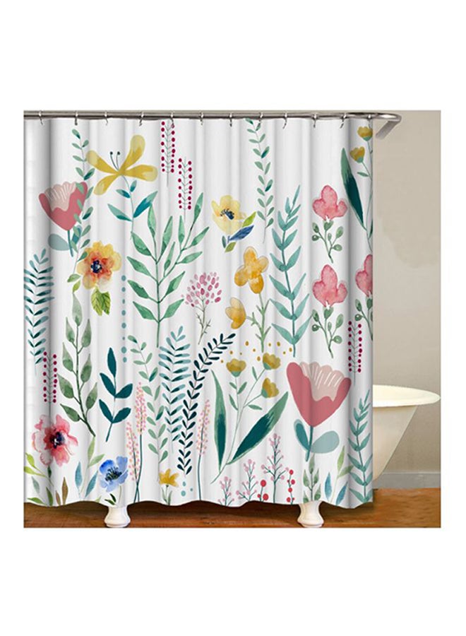 Polyester Printed Shower Curtain With Hanging Hooks White/Green/Pink 71x71inch - Image 1
