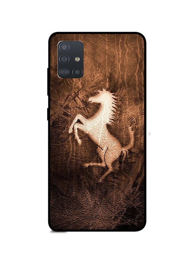 غطاء حماية واق لهاتف سامسونج جالاكسي A51 منتج من الجلد مطبوع بتصميم لحصان