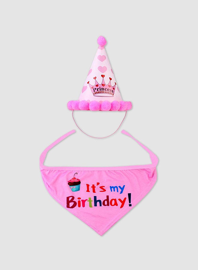 وشاح على شكل مثلث وقبعة وإكسسوارات للحفلات ترتديها الحيوانات الأليفة في الحفلات وردي - Image 1