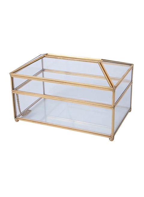 Glass Tissue Box Clear/Gold 19.5x11x12cm