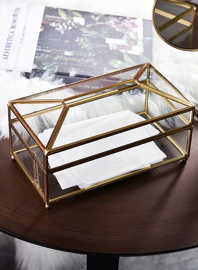 Glass Tissue Box Clear/Gold 19.5x11x12cm  - Image 3