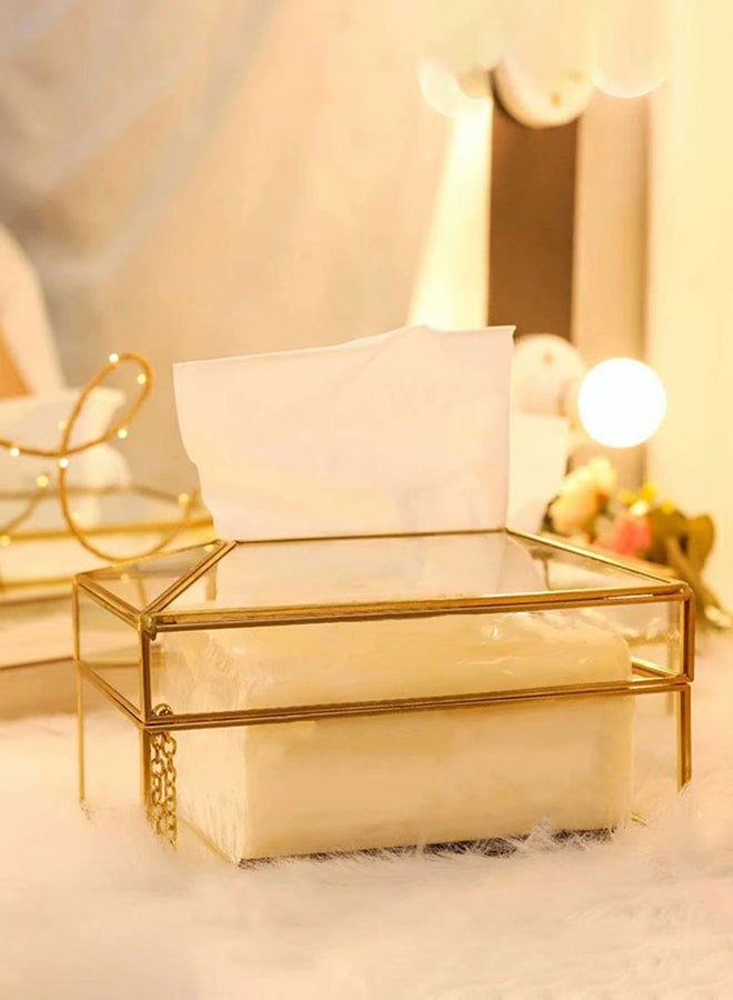 Glass Tissue Box Clear/Gold 19.5x11x12cm  - Image 4