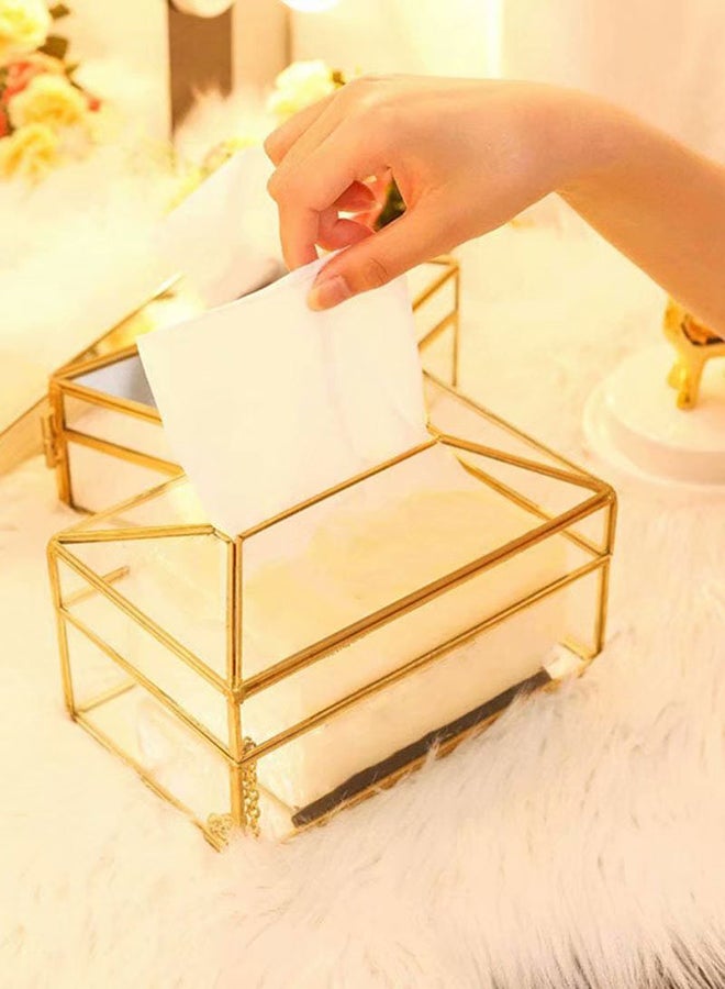 Glass Tissue Box Clear/Gold 19.5x11x12cm  - Image 5