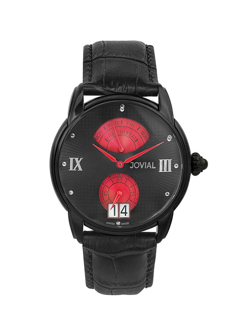 Jovial Men's Casual Leather Quartz Analog Wrist Watch 6606 GBLQ 13 E - 42 mm - Black - Image 1