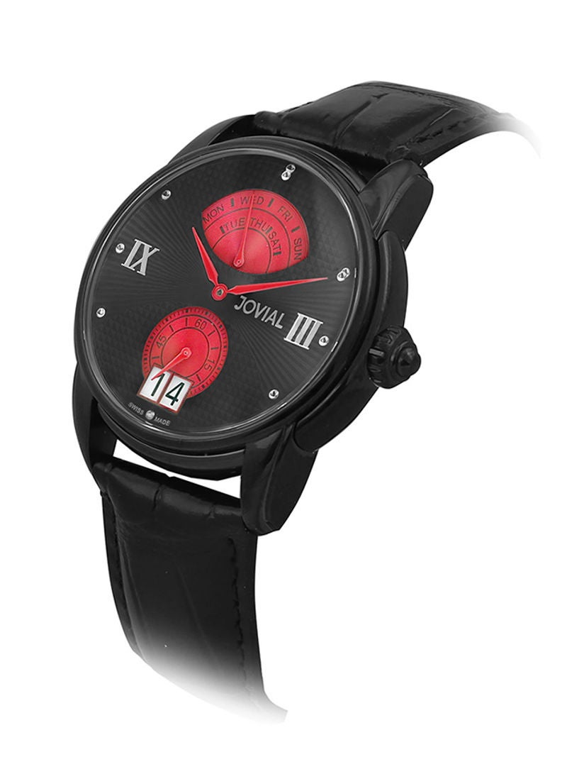 Jovial Men's Casual Leather Quartz Analog Wrist Watch 6606 GBLQ 13 E - 42 mm - Black - Image 2