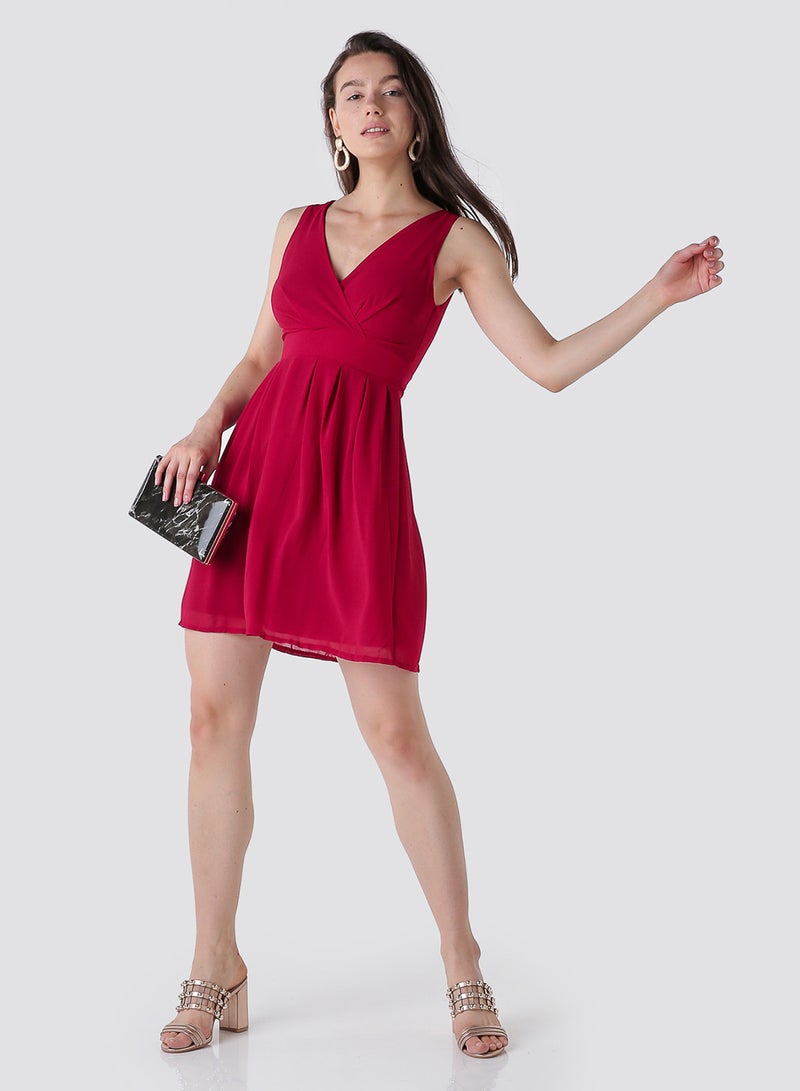 WaL G Italy - V Neck Skater Dress Burgundy - Image 1