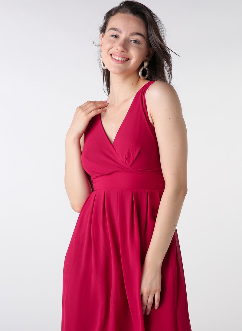 WaL G Italy - V Neck Skater Dress Burgundy - Image 1