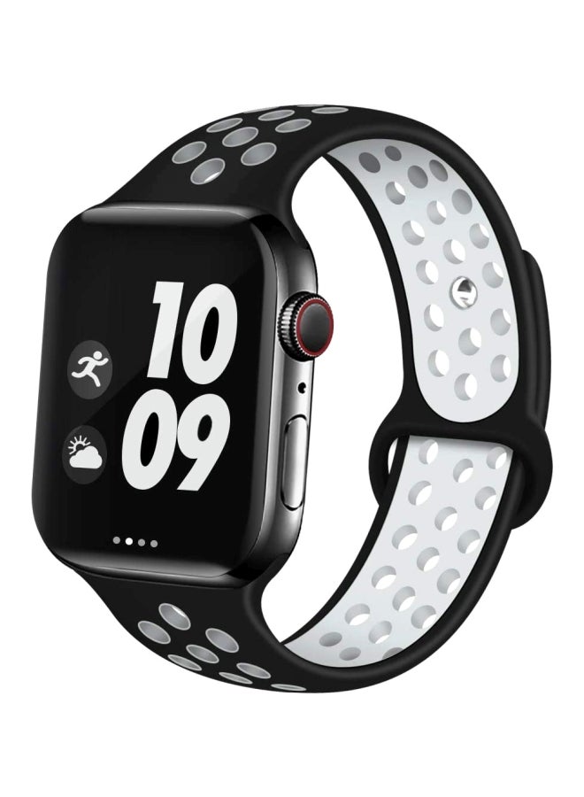 HQPro Sport Soft Silicone Replacement Strap For Apple Watch 44mm Black/White - Image 1