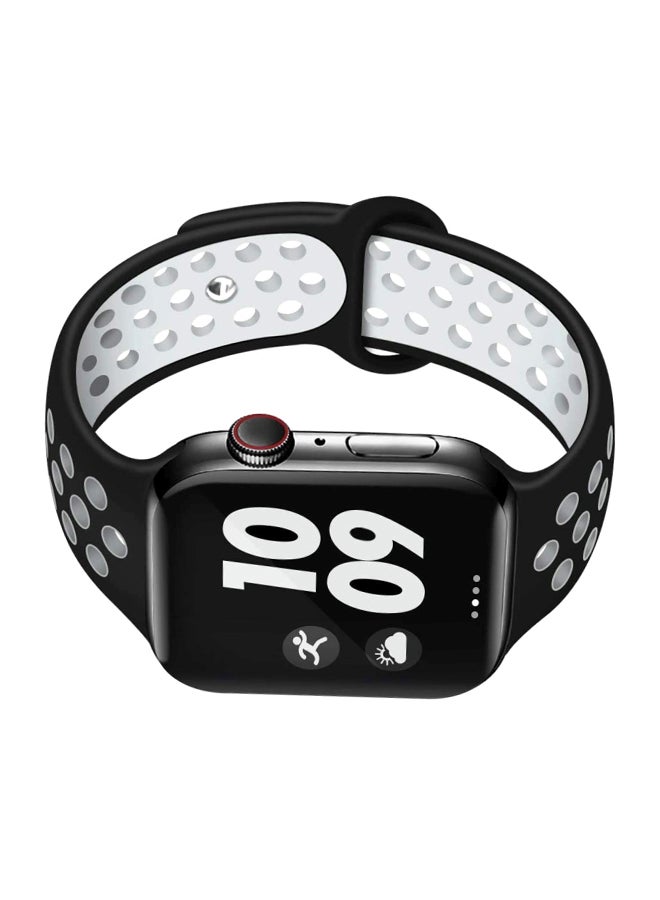 HQPro Sport Soft Silicone Replacement Strap For Apple Watch 44mm Black/White - Image 2