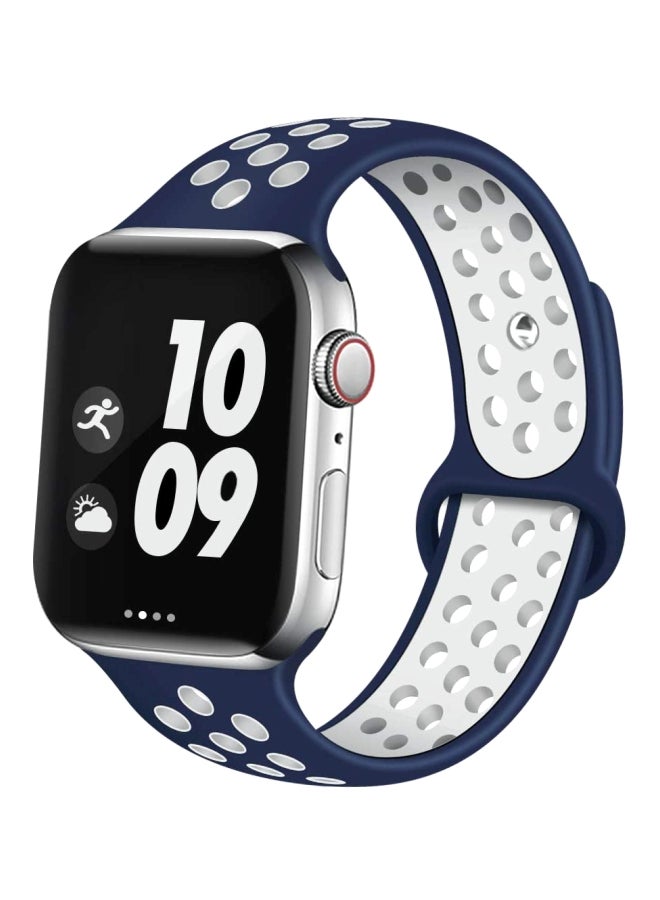 HQPro Sport Soft Silicone Replacement Strap For Apple Watch 44mm Blue/White - Image 1