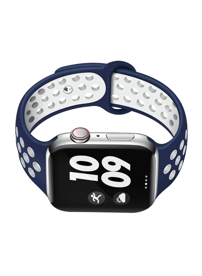 HQPro Sport Soft Silicone Replacement Strap For Apple Watch 44mm Blue/White - Image 2