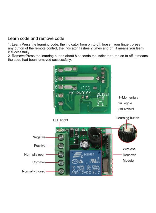 Generic - 2-Piece RF Transmitter Remote Control With Wireless Remote Control Switch Module Black - Image 1