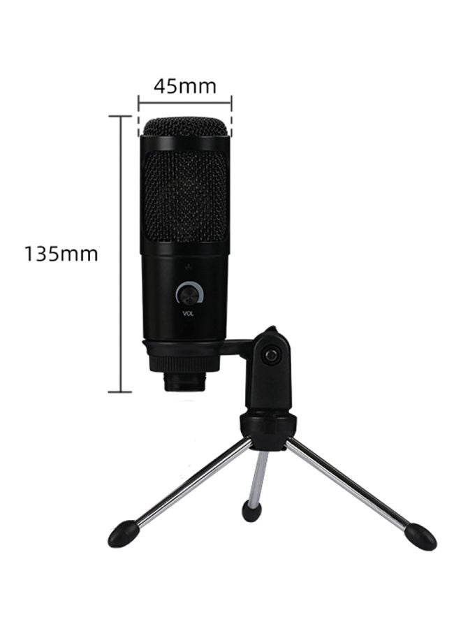USB Condenser Microphone With Clip Stand And Tripod V7619 Black  - Image 2