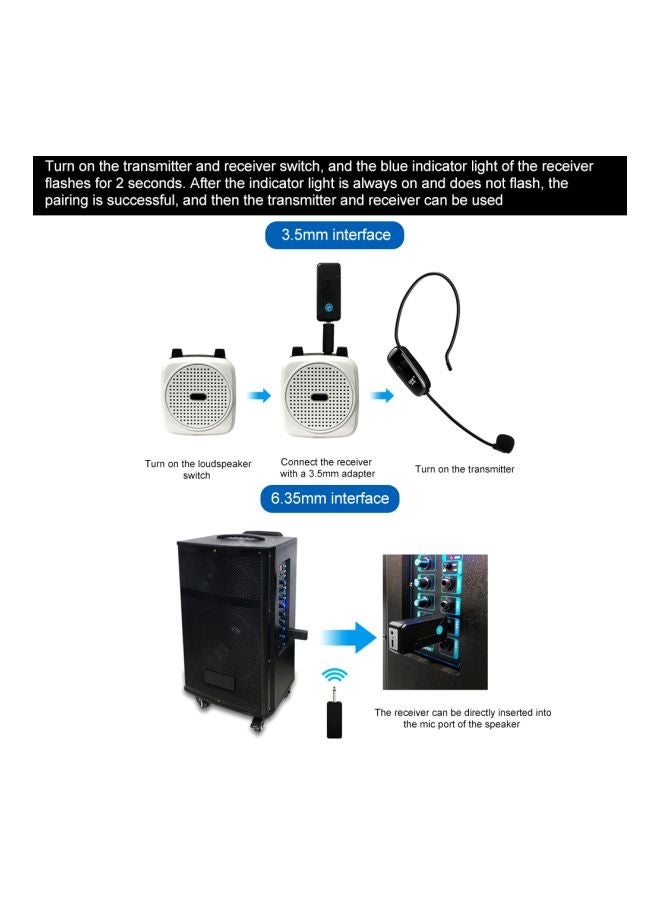 طقم ميكروفون لاسلكي UHF يثبت على الرأس مع جهاز استقبال مكون من قطعتين V7560 أسود - Image 2