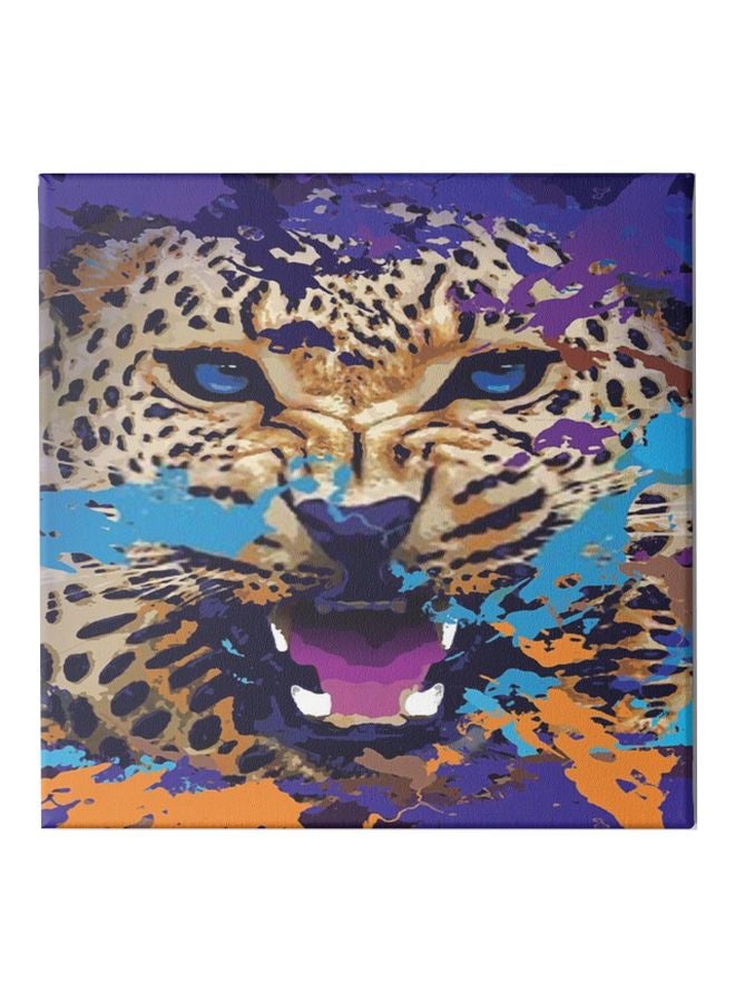 لوحة فنية من قماش الكانفاس مزودة بإطار، برسمة فهد متعدد الألوان 30x30سم