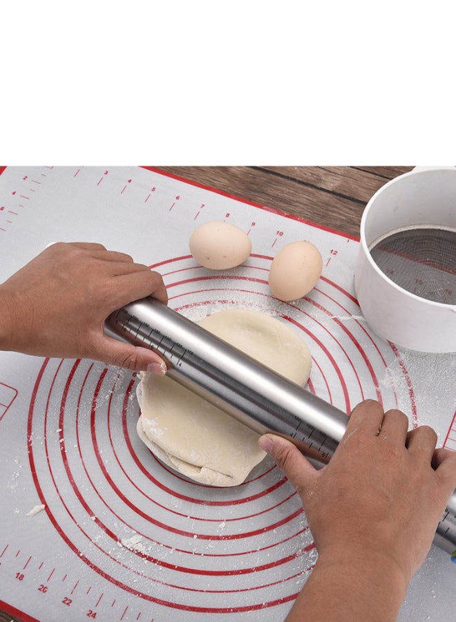 Adjustable Silicone Roller And Pastry Mat Silver/Red - Image 3