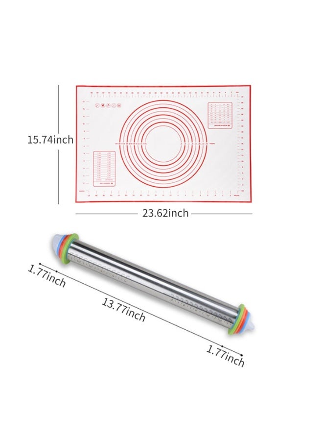 Adjustable Silicone Roller And Pastry Mat Silver/Red - Image 2