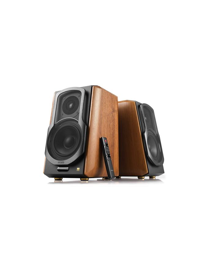 S1000MKII Audiophile Active Bookshelf 2.0 Speakers - 120w Speakers Bluetooth 5.0 with aptX HD - Optical Input - S1000MK2 Powered Near-Field Monitor Speaker with Class D Amp S1000MKII Brown/Black