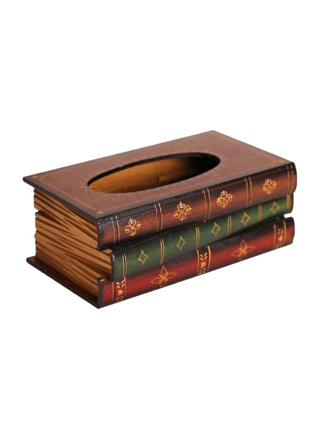 East Lady Wooden Book Shaped Tissue Holder Box Brown/Green/Black 26x15x10centimeter 