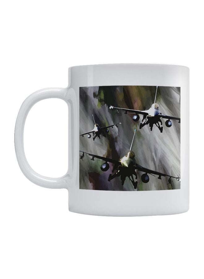 مج بطبعة صورة مقاتلات F16 أبيض/رمادي/بني