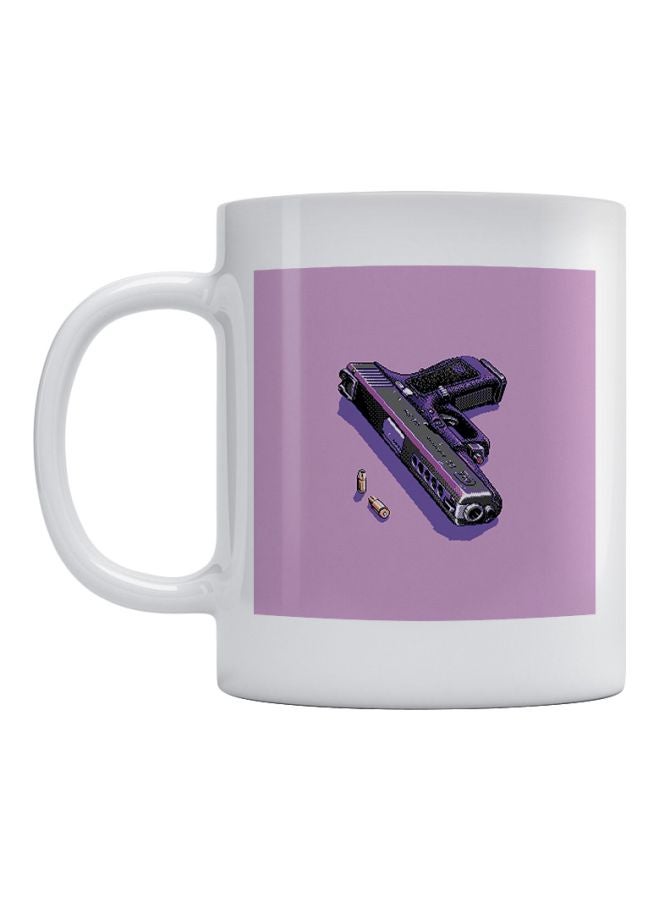 Atiq Pixel Art Gun Printed Mug White/Pink 