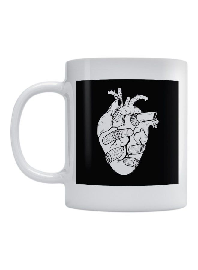 Atiq - Heart Printed Ceramic Mug White/Black - Image 1