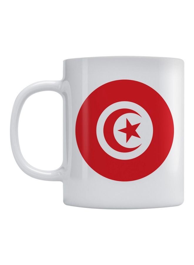 Tunis Flag Printed Ceramic Mug White/Red 350ml