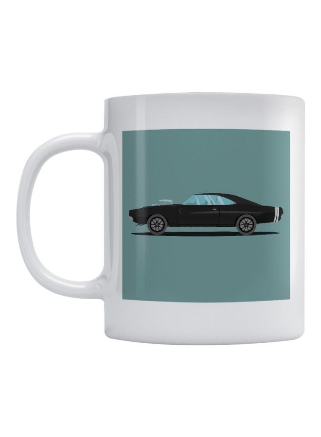 أتيك مج من السيراميك بطبعة سيارة دودج أبيض/ أخضر/ أسود