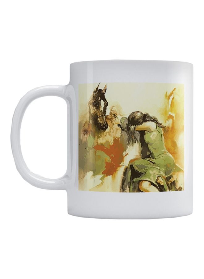 Atiq Woman And Horse Printed Mug White/Green/Yellow 