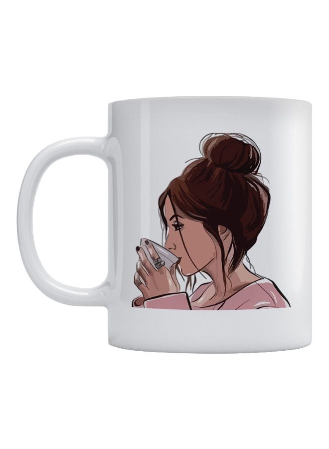 مج سيراميك مزين بطبعة أبيض/وردي/بني