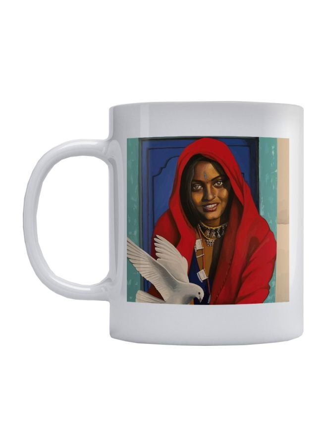 أتيك مج من السيراميك بطبعة امرأة أبيض/أحمر/أزرق