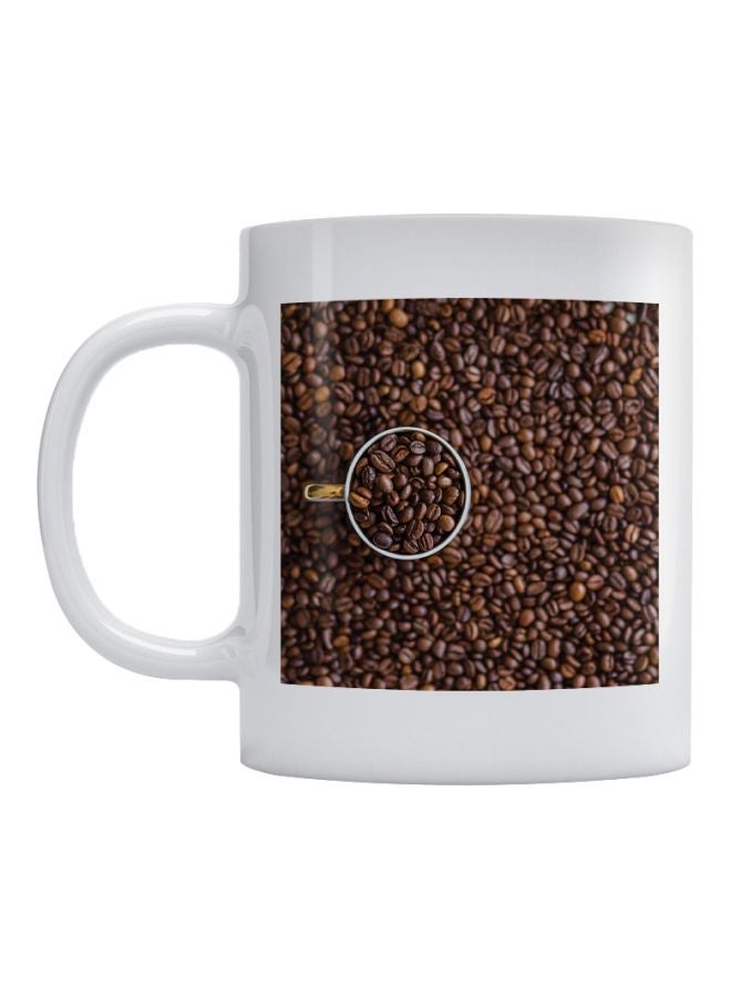 أتيك مج قهوة من السيراميك مزين بطبعة أبيض/بني