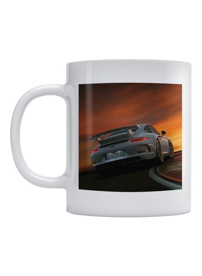 Porsche Car Printed Coffee Mug White/Grey/Orange 350ml
