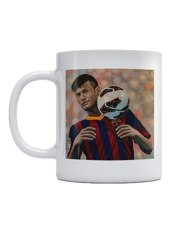 أتيك - مج من السيراميك مطبوع عليه صورة اللاعب نيمار أبيض/بني/أحمر 350ملليلتر - Image 1
