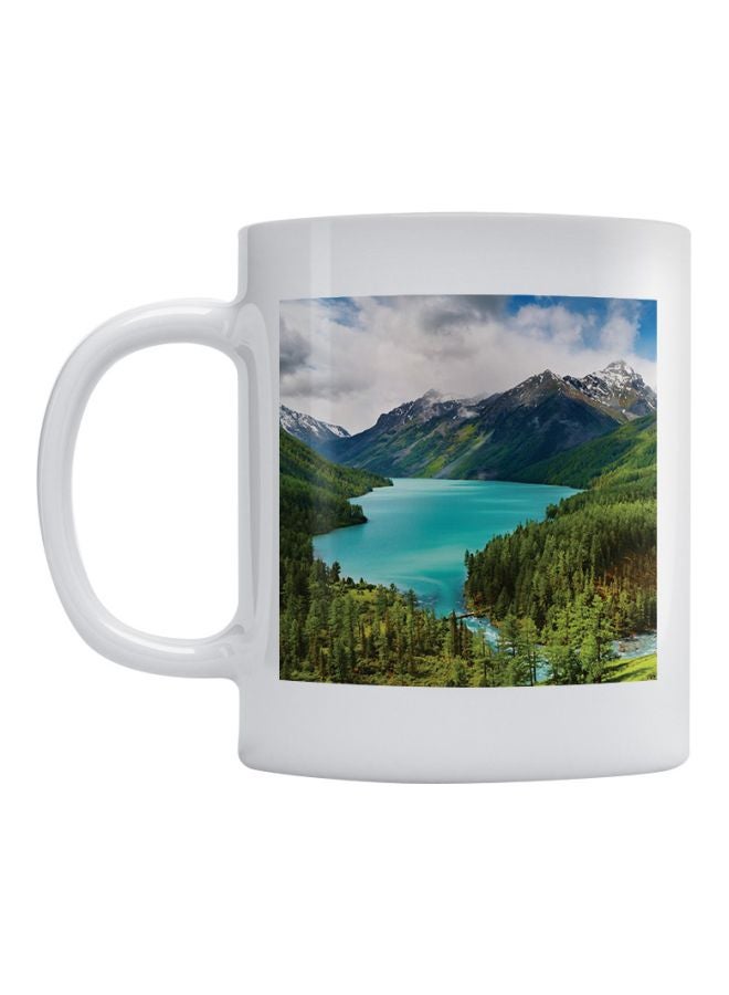 Atiq Landscape Lake Printed Mug White/Green/Blue