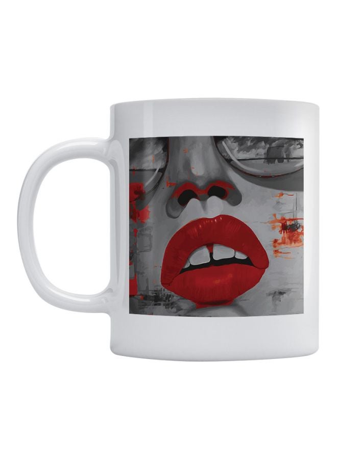 Atiq Lips Printed Ceramic Coffee Mug White/Grey/Red 
