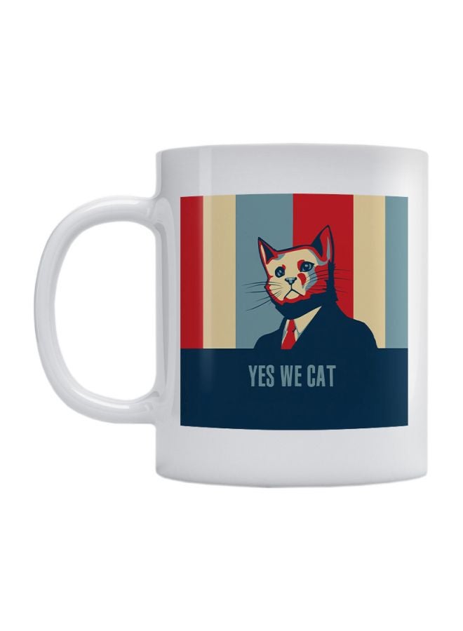 أتيك مج للقهوة مطبوع عليه عبارة "Yes We Cat" أبيض/أزرق/أحمر 350ملليلتر