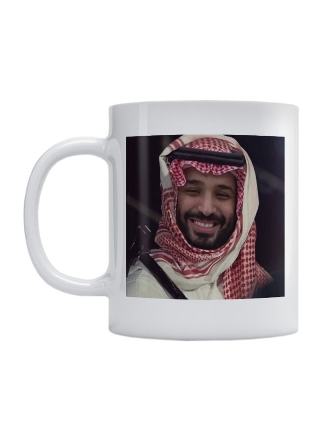 مج بطبعة لصورة الأمير محمد بن سلمان أبيض/أحمر/بيج 350ملليلتر