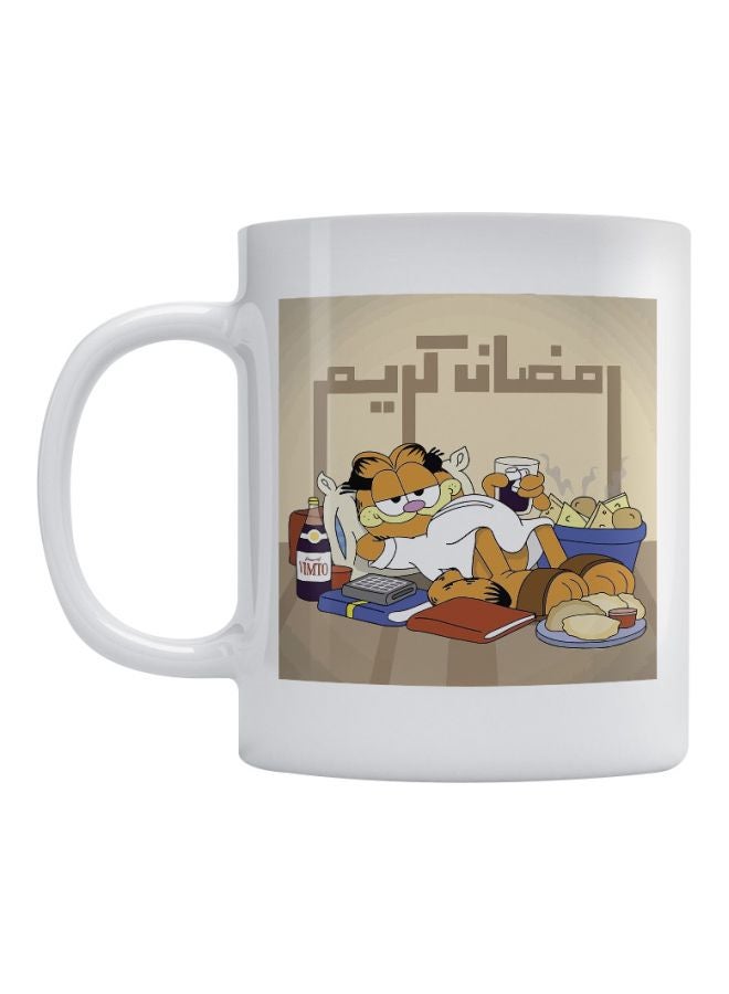 Cartoon Ramadan Kareem Printed Coffee And Tea Mug White/Blue/Brown 350ml
