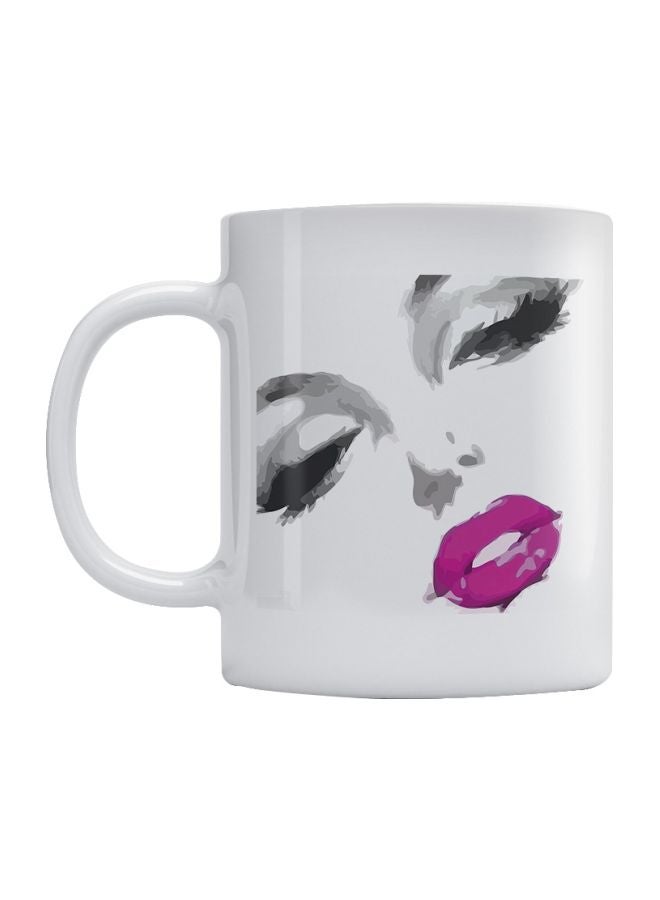 Atiq Lips Printed Coffee Mug White/Black/Purple 