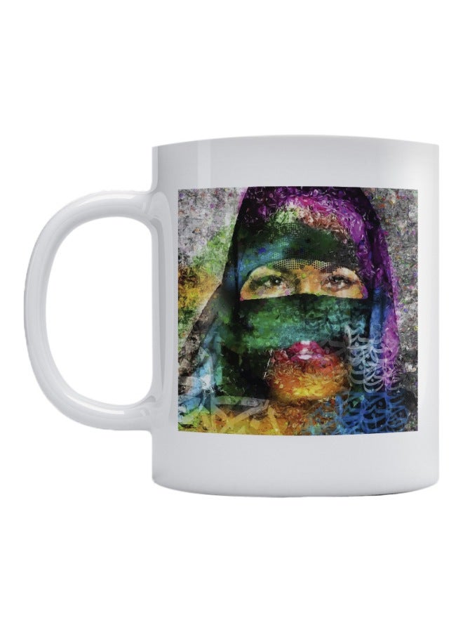 أتيك كوب قهوة من السيراميك بطبعة أبيض/أخضر/أزرق 350ملليلتر