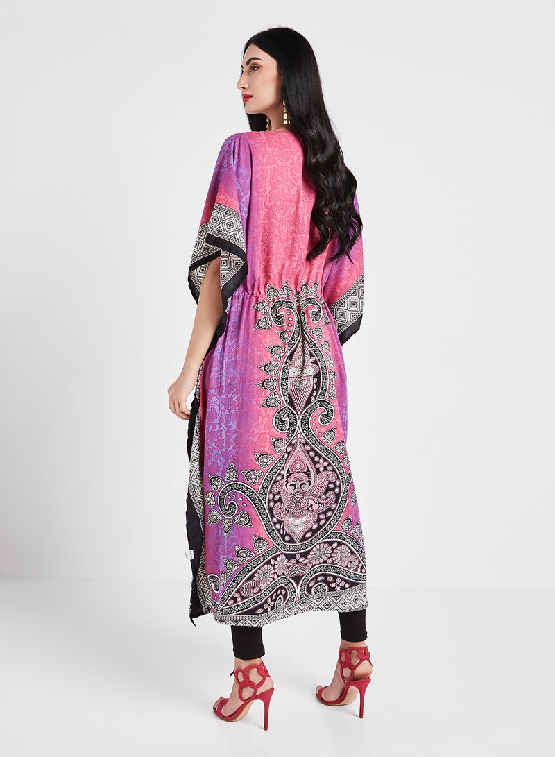 COUTURE BY RABIA Poncho Viscose Three Quarter Sleeves Kaftan Pink/Purple/Black - Image 2