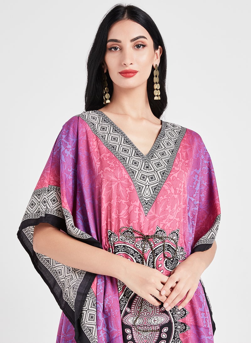 COUTURE BY RABIA Poncho Viscose Three Quarter Sleeves Kaftan Pink/Purple/Black - Image 3