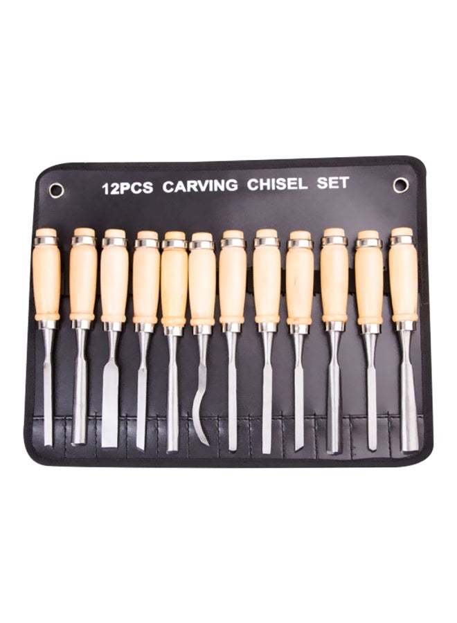 12-Piece Woodworking Carving Chisel Set Beige/Silver 30x4x20cm  - Image 1