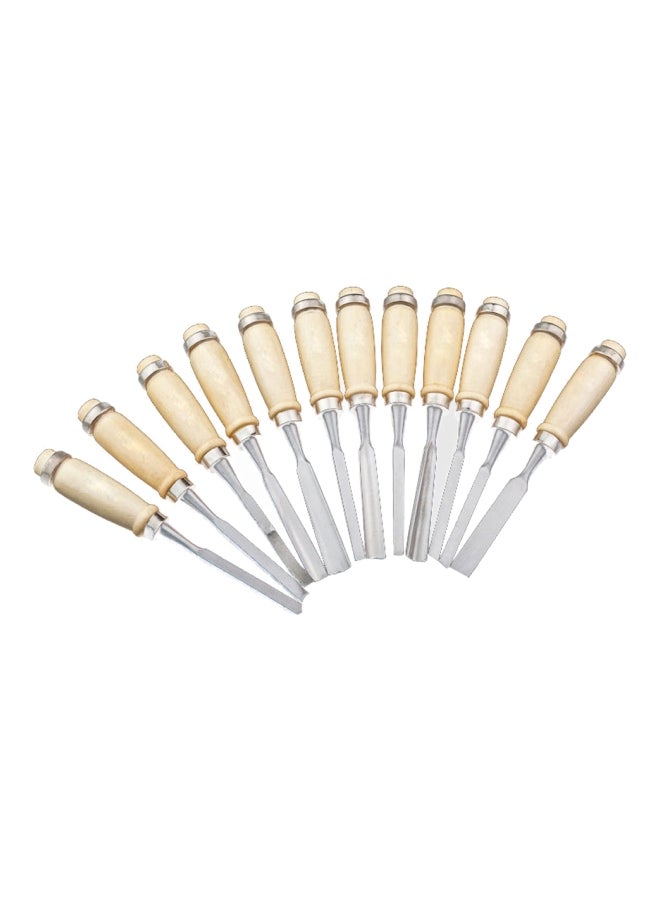 12-Piece Woodworking Carving Chisel Set Beige/Silver 30x4x20cm  - Image 2