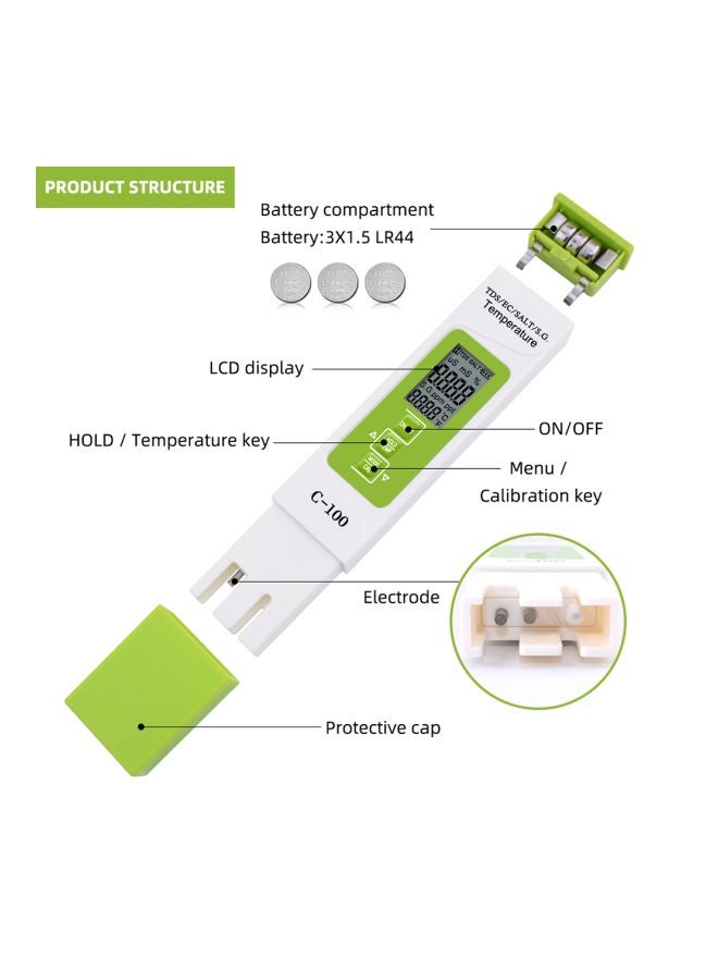 Generic 5-In-1 Digital Water Quality Monitor Tester Green/White  - Image 5