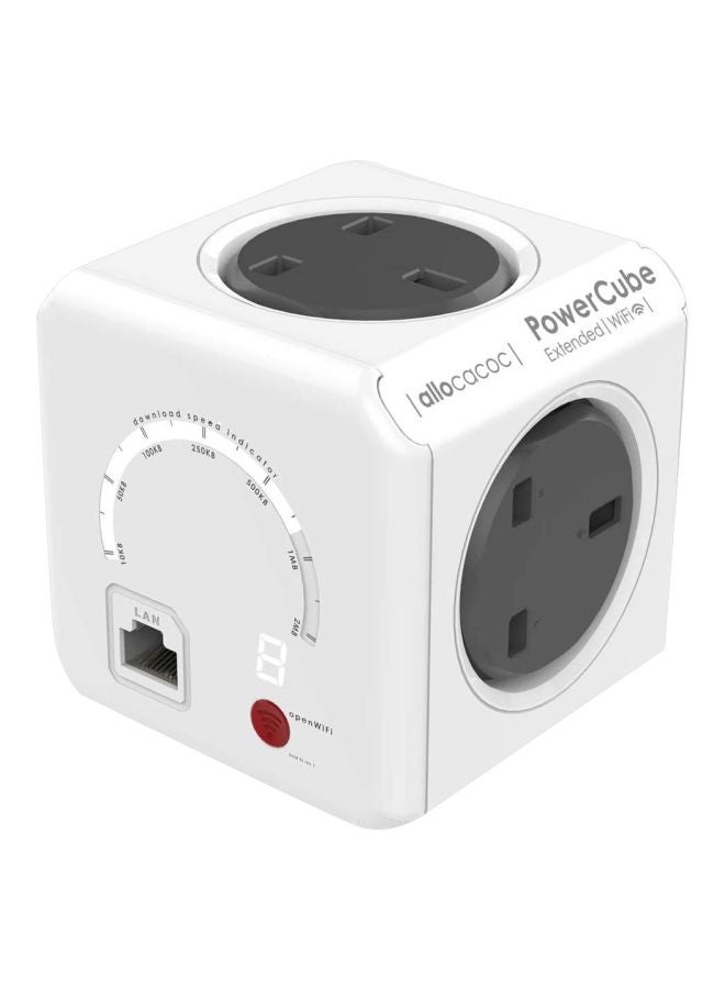 Allocacoc - Powercube 4-Way Wifi Range Extending Switch Outlet White/Grey 1.5meter - Image 1